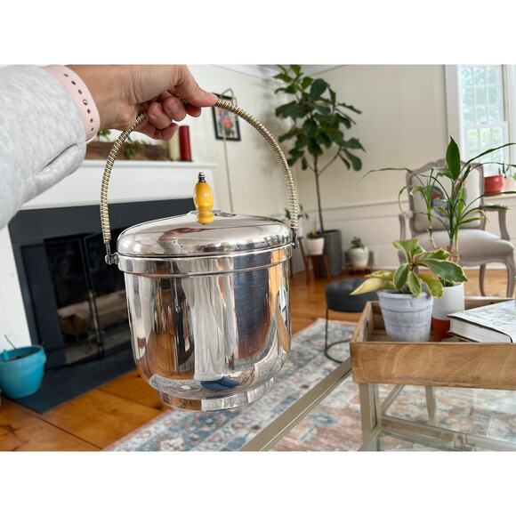 Vintage Silver MCM Ice Bucket Sheffield Silver Company Pyrex Insert, Made in USA - Picture 6 of 10